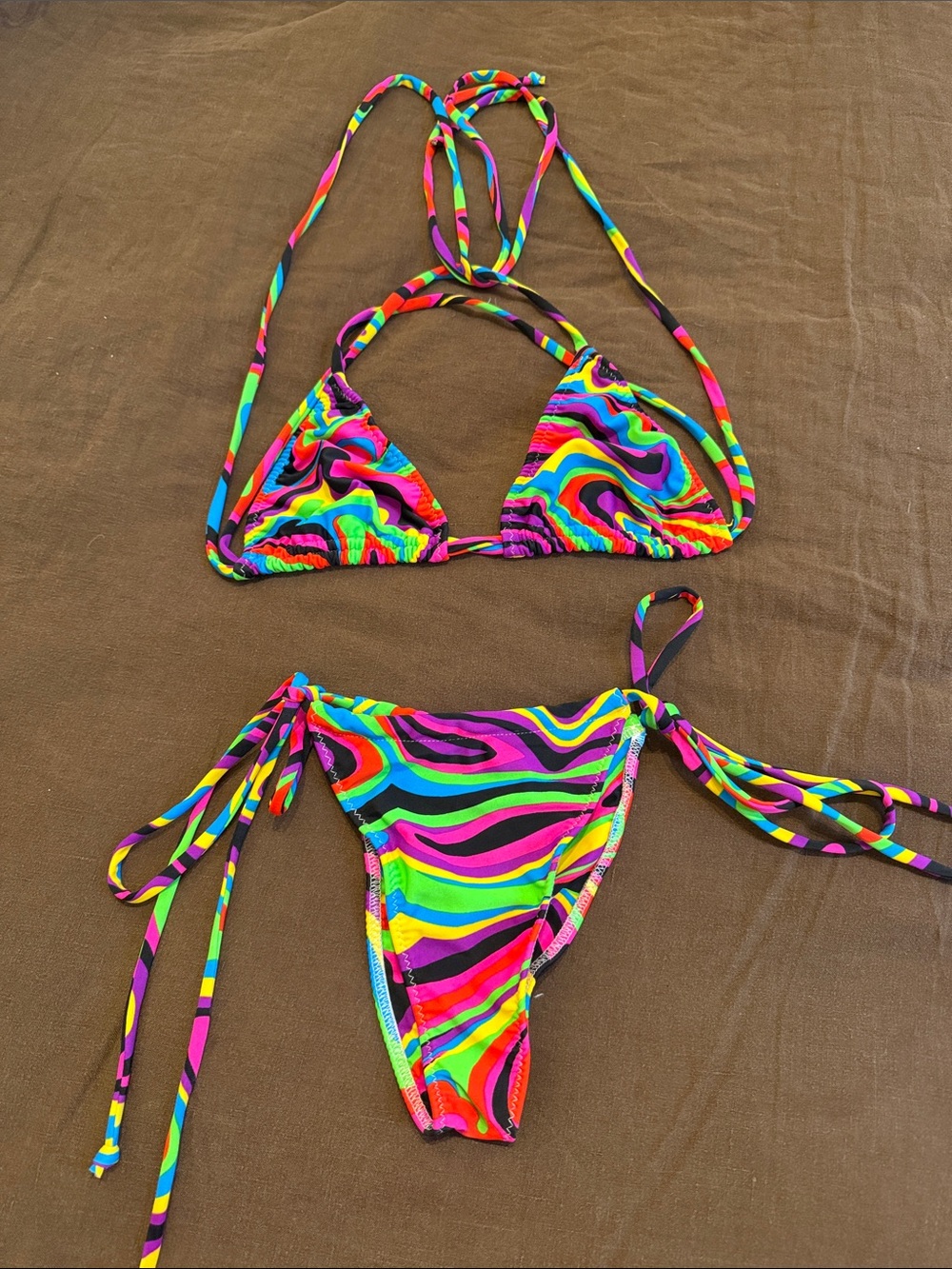 Bright Neon Multicolor Tie-Side Bikini
